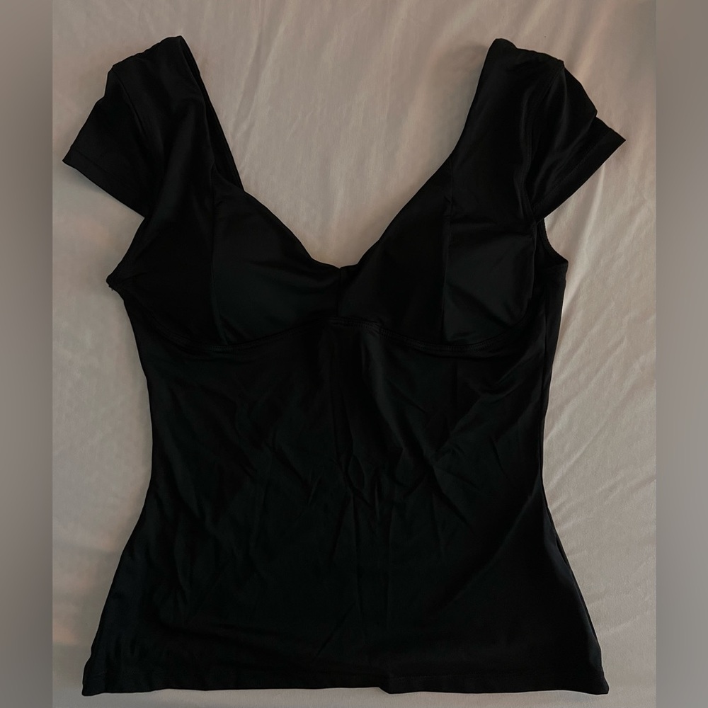 V-neck cap-sleeve top